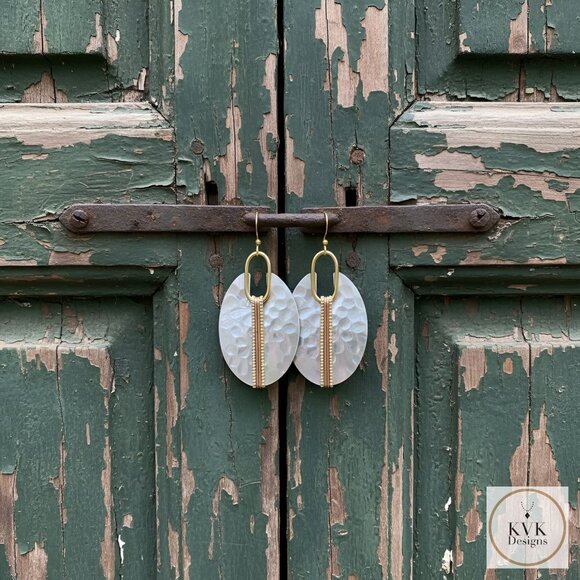 Mixed Metal Silver Oval Earrings - Boho Earrings - Picture 9 of 11